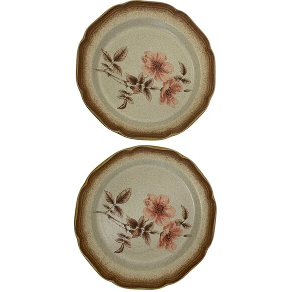 VTG Mikasa Whole Wheat Rose Duet 11" Dinner Plates E8015 Set Of 2 Japan 8516 - Picture 6 of 6